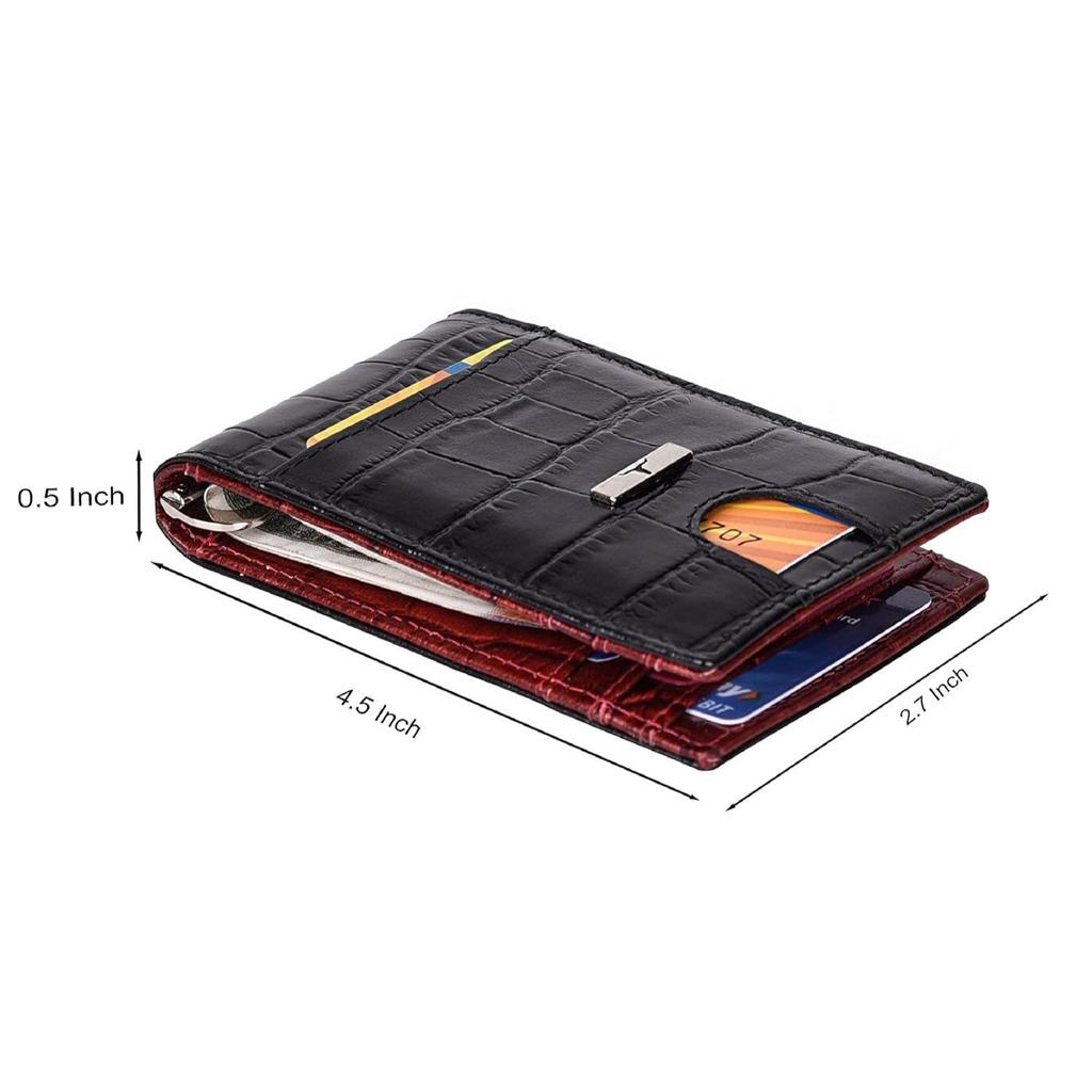 Eddy Printed Black/Dark Red Money Clip Leather Wallet for Men