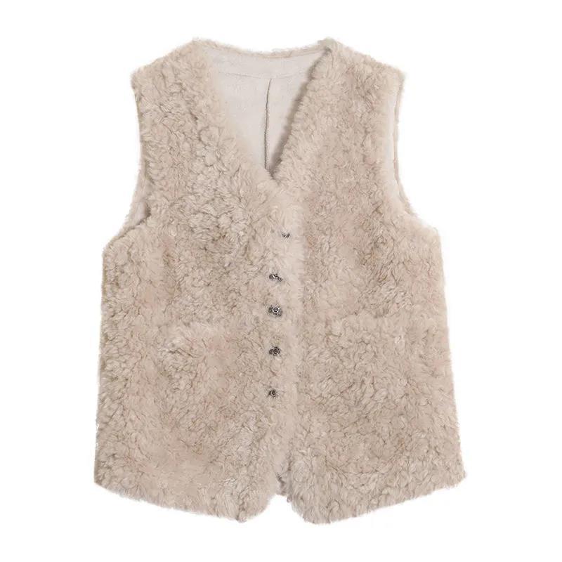2025 Women's Faux Fox Fur & Lambswool Vest - Versatile Mid-Length Outerwear for Spring/Autumn