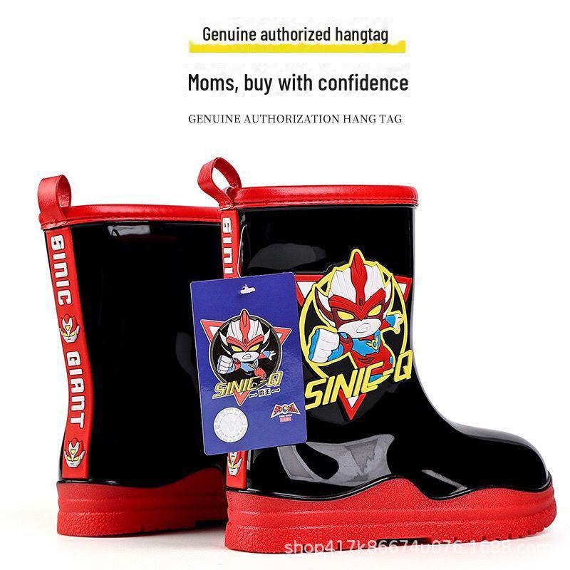 Cizme de ploaie din cauciuc anti-alunecare pentru copii - design chinezesc Superman, pantofi calduri impermeabili pentru elevi