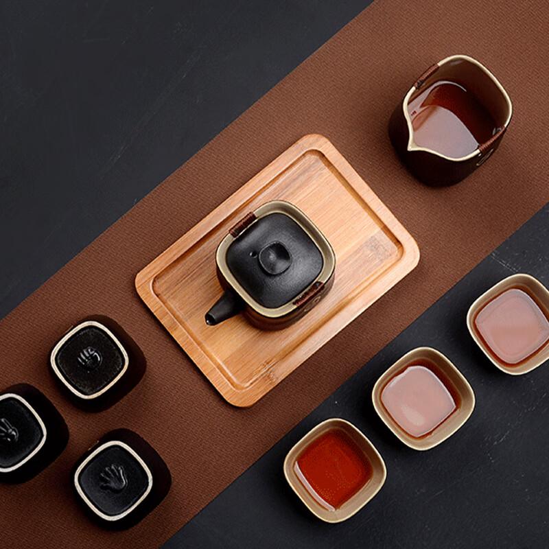 Black Pottery 8-Piece Tea Set