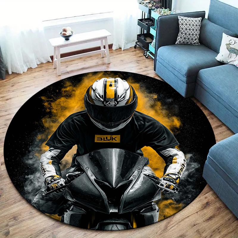 Cool motorcycles and cars Round Area Rug,Carpet Rug for Living Room Bedroom Sofa Playroom Decor,Non-slip Floor Mat 80cmx80cm