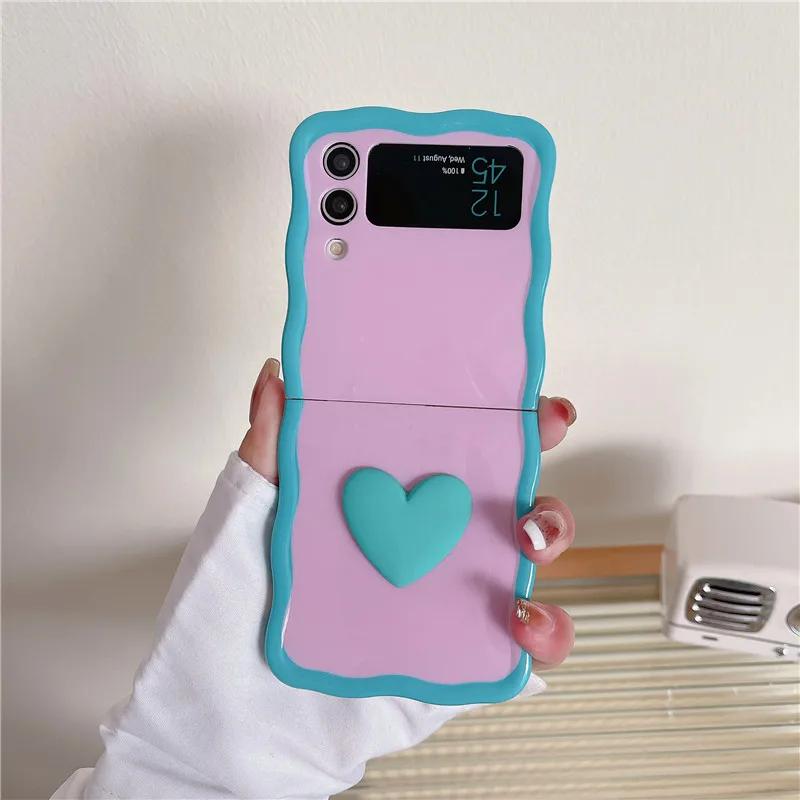 For Samsung Galaxy Z Flip 3 4 5 Phone Case 3D Love Heart Hand Rope Wave Shockproof Cover For Samsung Z Flip3 Flip4 ZFlip5
