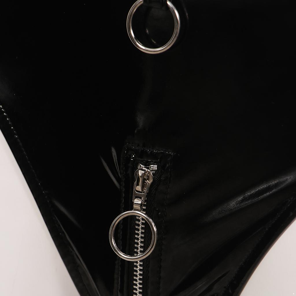 Womens Patent Leather Briefs O-Ring Zipper Crotch Low Waist Stage Costume