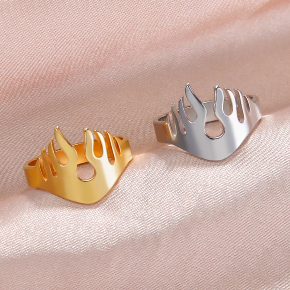 My Shape Punk Flame Rings for Women Men Stainless Steel Gold Color Fire Shape Boys Hip Hop Finger Rings Party Jewelry Gifts Male