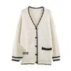2026 Autumn European & American Bright Silk V-Neck Knit Cardigan with Contrasting Edge