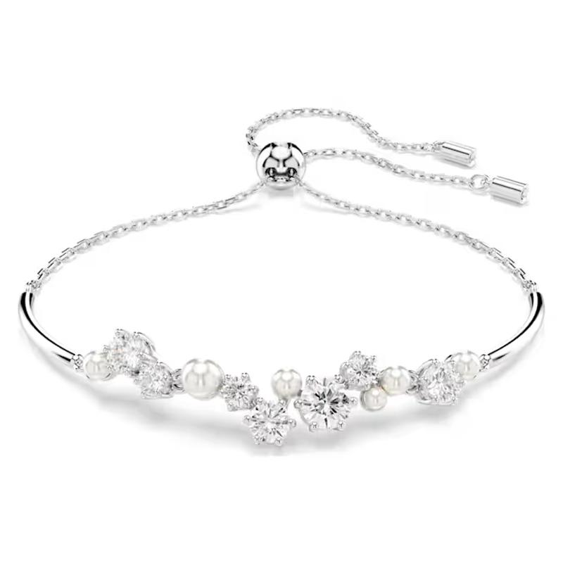 Swarovski Constella Adjustable Decorative Cubic Zirconia Plated Imitation Crystal Imitation Pearl Bracelet Women bracelet Silver 5705618 Box (Random Color)