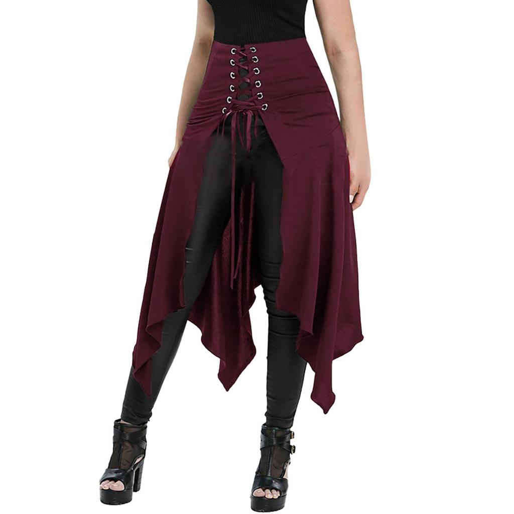 Damen Vintage Röcke Unregelmäßiger Saum Steampunk Langer Rock Gothic Cosplay Kleiderrock