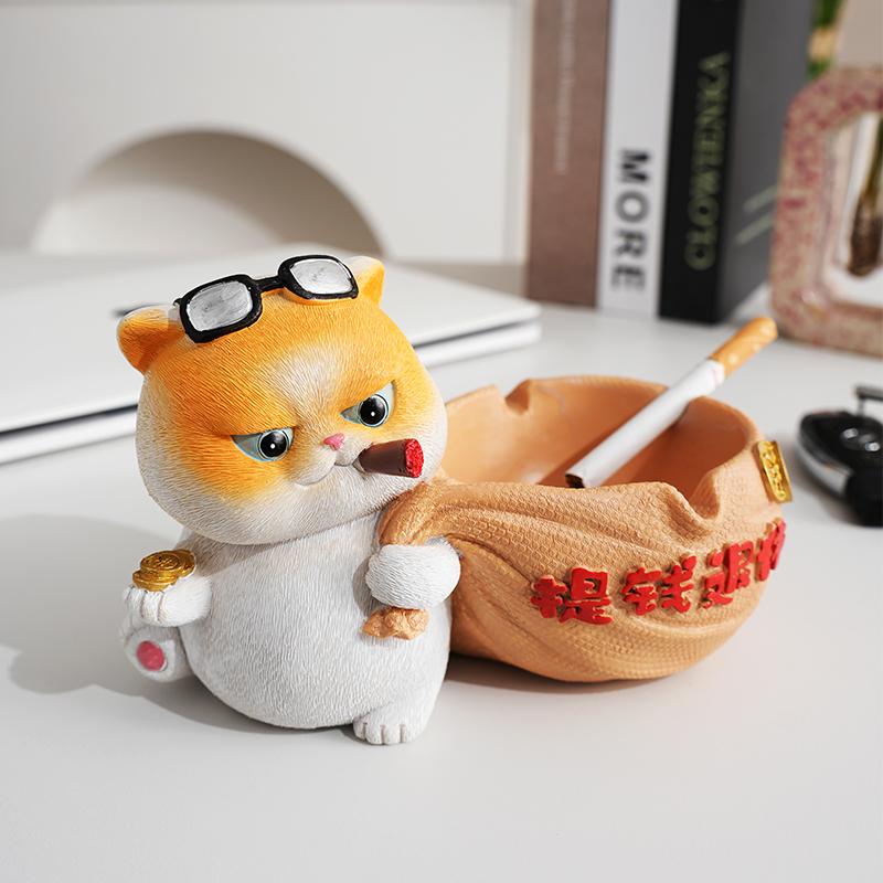 Lucky Cat Ashtray Anti Fly Ash Cute Home Living Room Office Ornament Male and Female Birthday Gifts