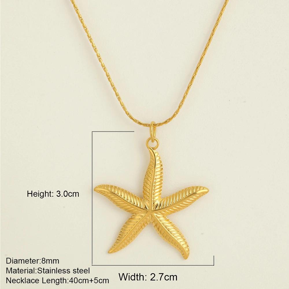 Ocean Series Guld Choker Rostfritt Stål Hänge Halsband för Kvinnor Snäcka Sjöstjärna Hängen Kvinnors Chunky Smycken Tillbehör
