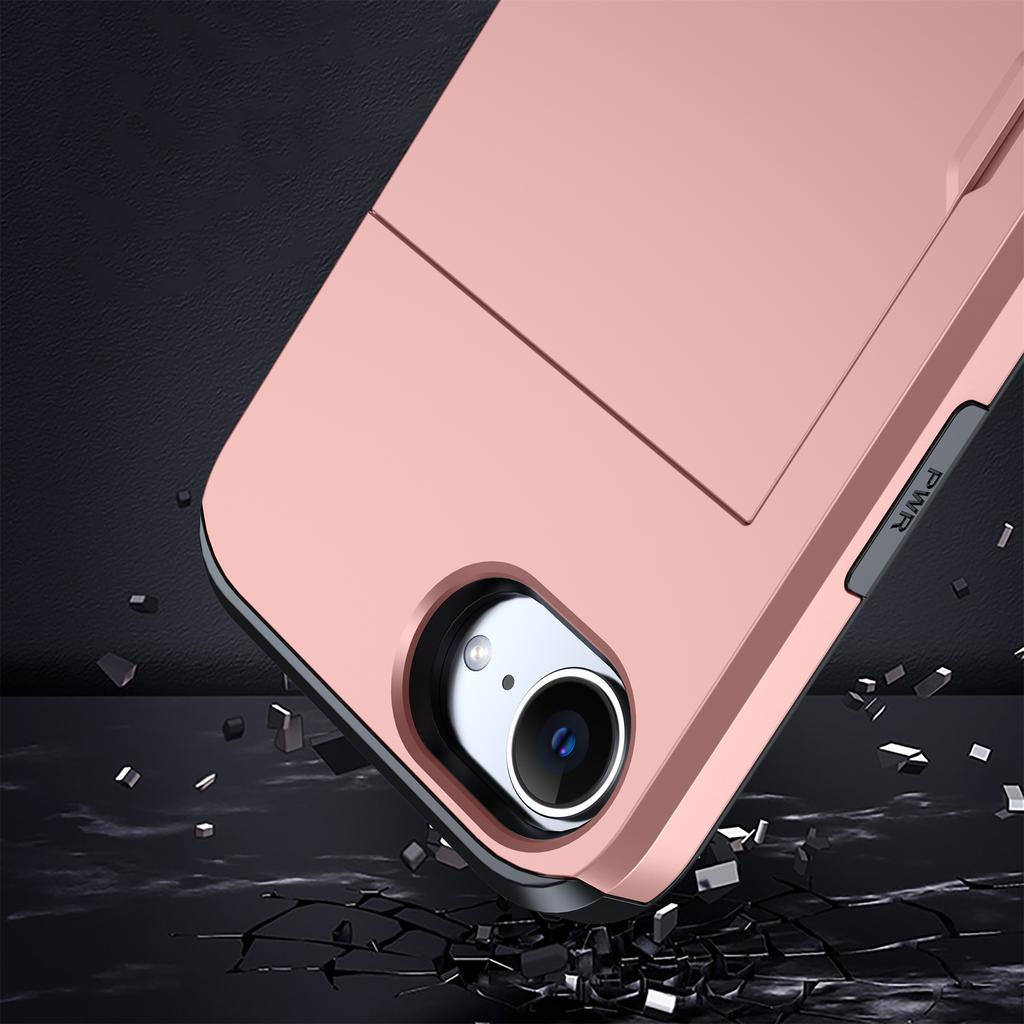 Schutzhülle für iPhone 16e: TPU+PC Dual-Layer-Schutzhülle mit verschiebbarem Kartenfach