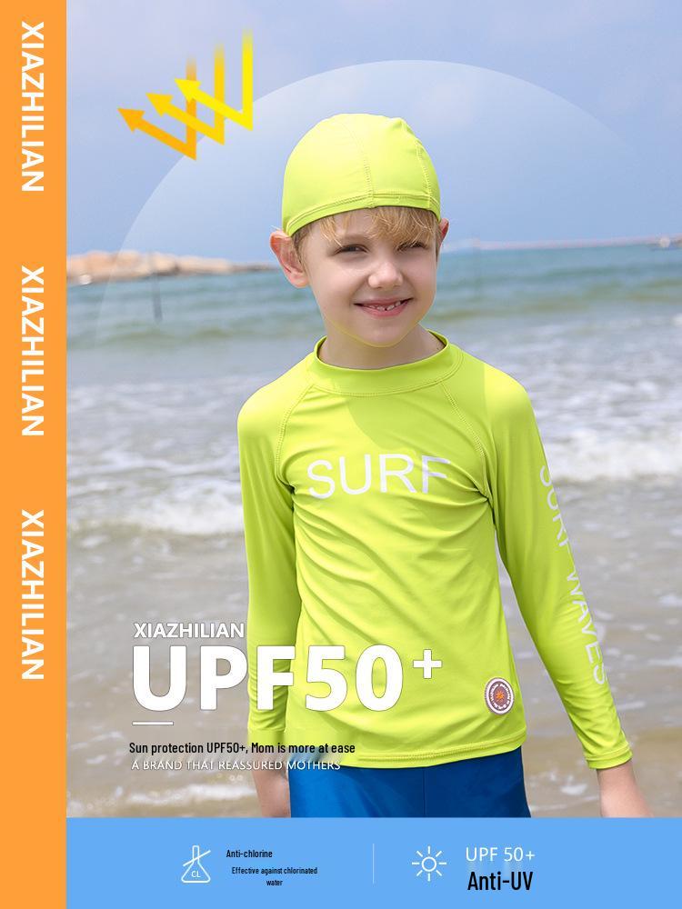 Dopamine Fluorescent Green Teen Sun Protection Quick-Dry Long Sleeve Swimsuit