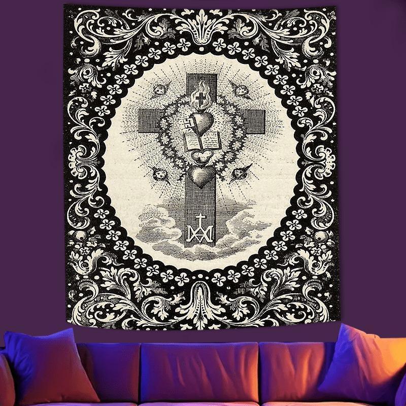 Retro Gothic Tapestry Religious Aesthetics Polyester Fiber Wall Hanging Dark Retro Bedroom Home Decoration