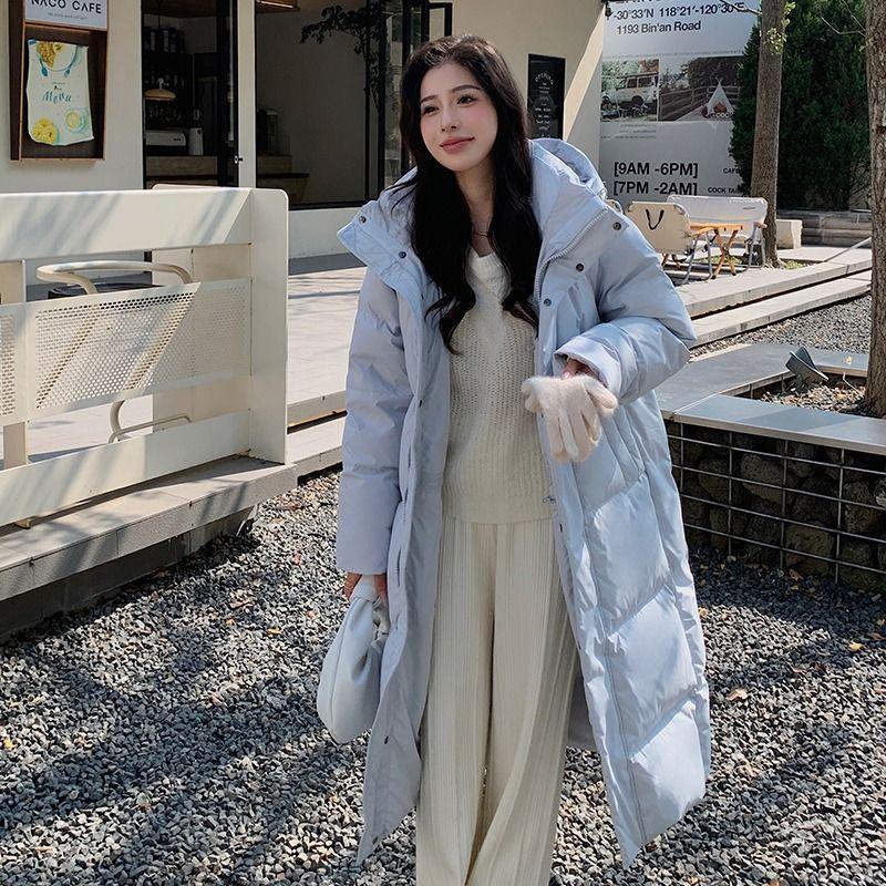 Langer Daunenbaumwollmantel für Damen, Knielanger Baumwollmantel, Neue koreanische Version, Lockere, verdickte Baumwolljacke, Wintermantel