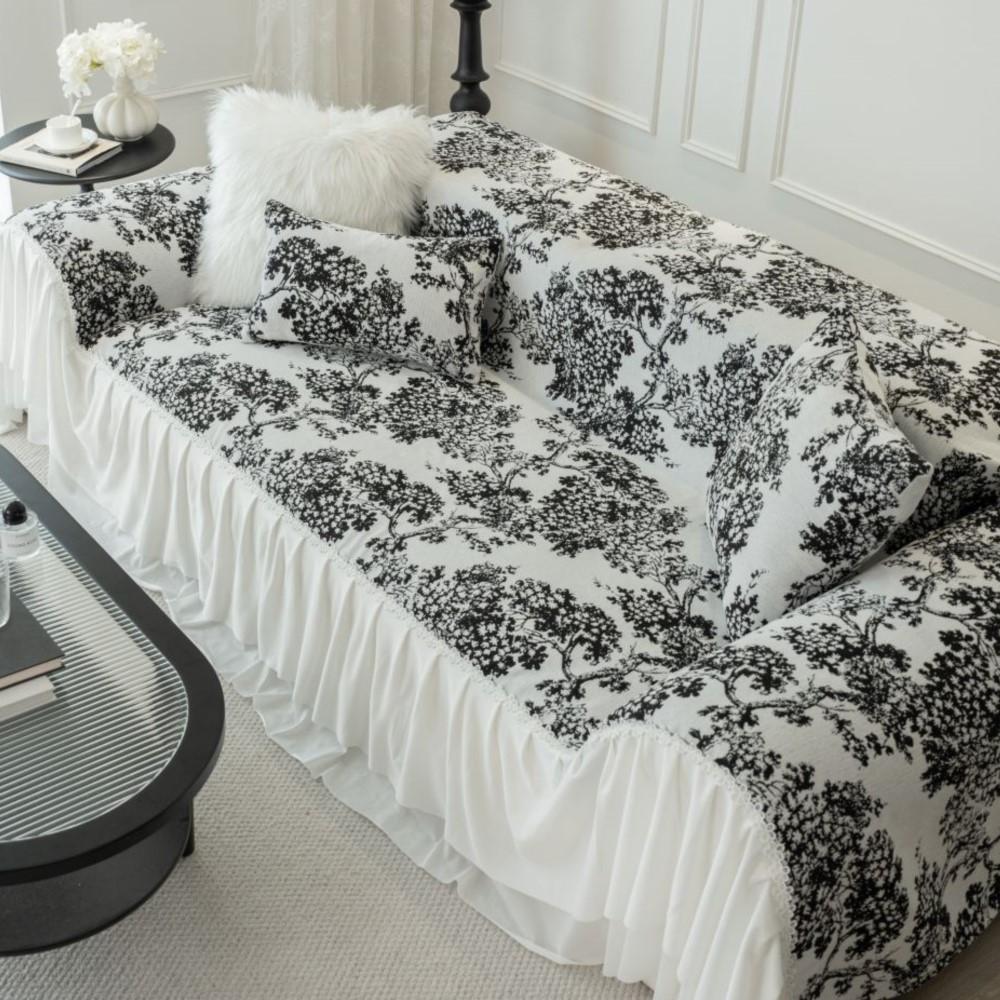 

2-местный диван-полотенце с кружевными оборками, чехол для дивана, жаккардовый чехол из синели для L-образного дивана, кресло, защита для мебели 180X130cm чёрный