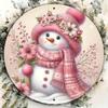 Pink Christmas Snowman Door Sign Front Door Decor Wall Hanging Decoration Xmas Wood Door Hanger