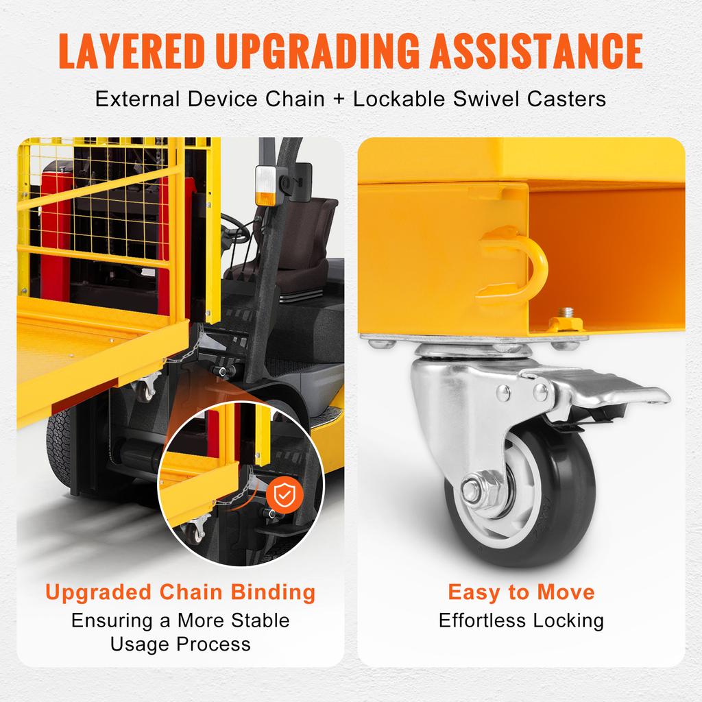 SucceBuy 1200lbs Forklift Safety Cage Folding Security Platform with Lockable Swivel Wheels Holds 1 to 2 Adults for Aerial Work