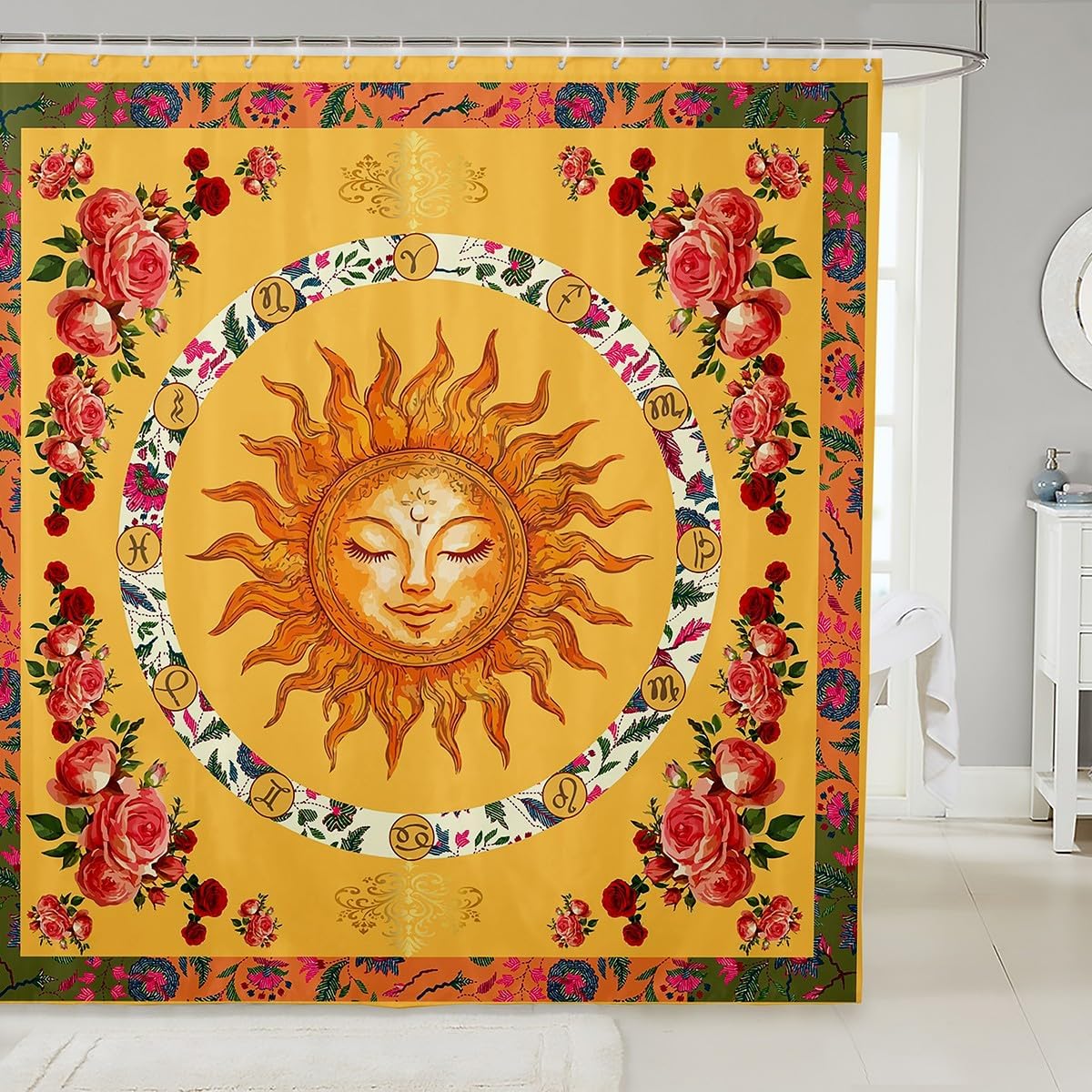

Kids Bohemian Flower Bath Curtain Boho Bookshelf Shower Curtain Cactus Botanical Plants Bathroom Shower Curtain Set Boys W60H190(CM)-1 Pcs