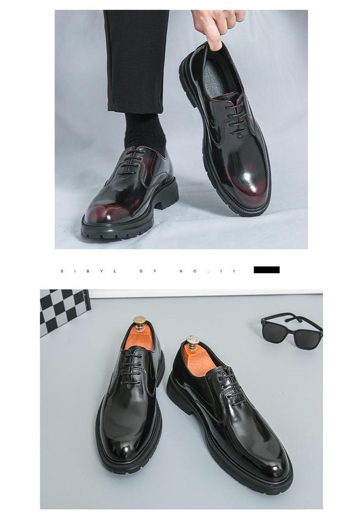 Plus Size Men's Glossy Leather Business Shoes - British Style, Trendy Thick-Soled Formal Wedding Footwear