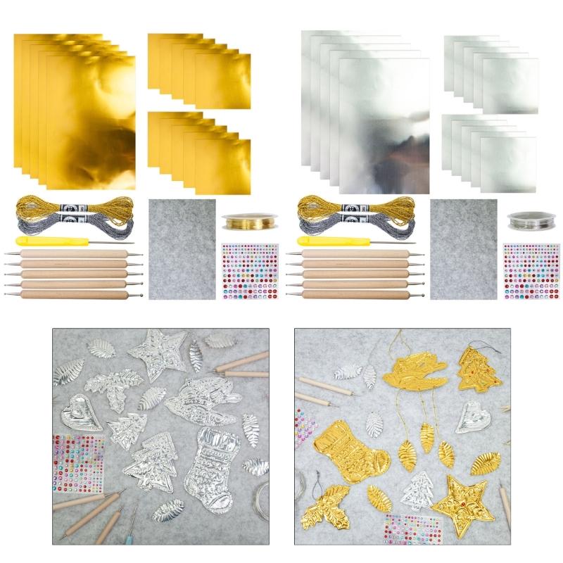 Handmade Aluminum Foil Holiday Decorations Set Foil Embossed Christmas Ornament For Home And Office Christmas Tree
