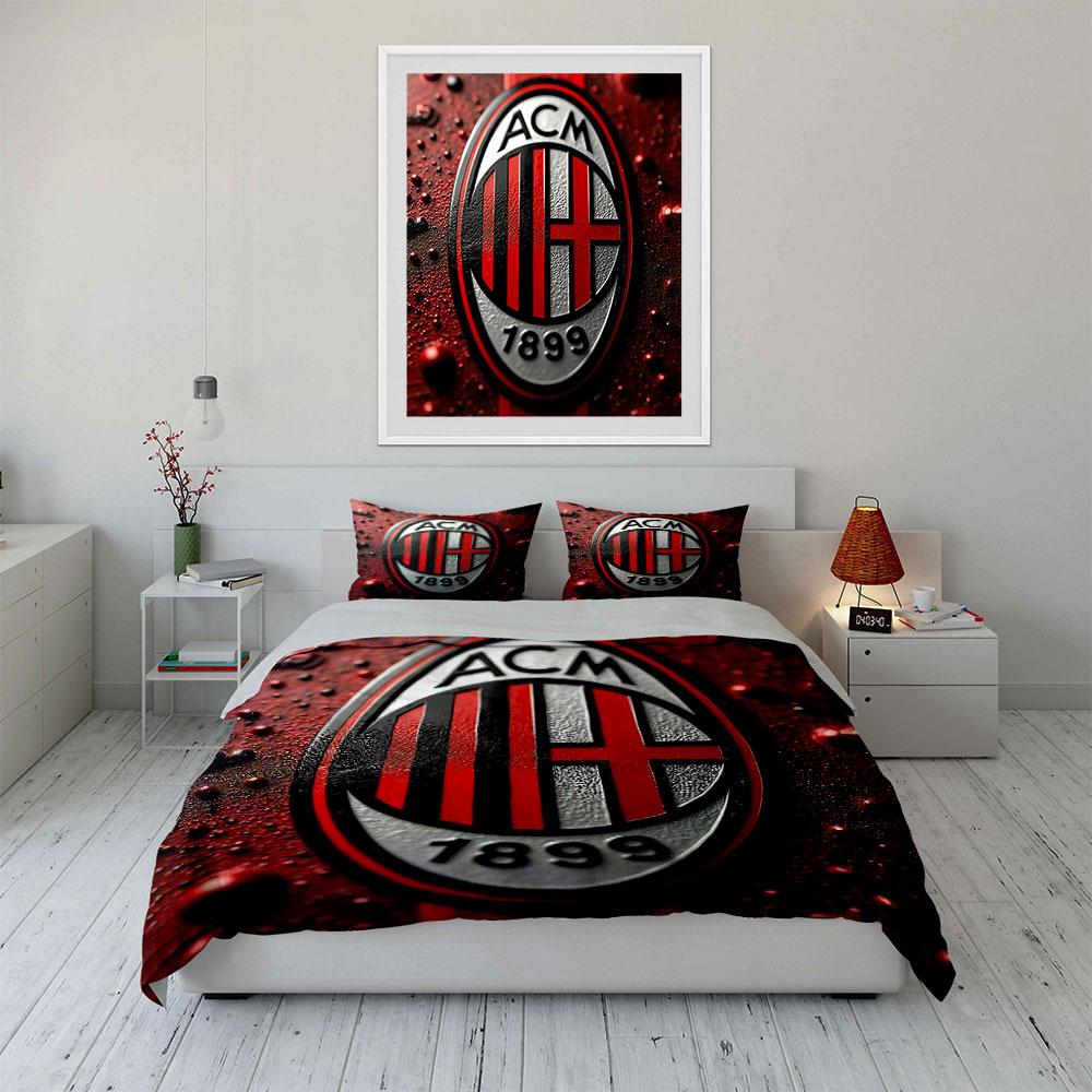 Set Biancheria da Letto Logo AC Milan Set Copripiumino Copripiumino Federe (1 * Copripiumino 2 * Federe, senza piumino)
