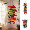 Parrot Teeth Grinding Toy Chewing for Macaws African Greys, Colorful Wooden Block Puzzle with Non-toxic Bird Cotton Tassels, Hanging Interactive
