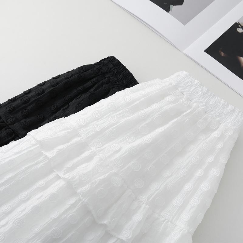 Damen Weißer Jacquard Pünktchen Rüschen Midi Rock - Sommer 2025 A-Linien Schirmdesign