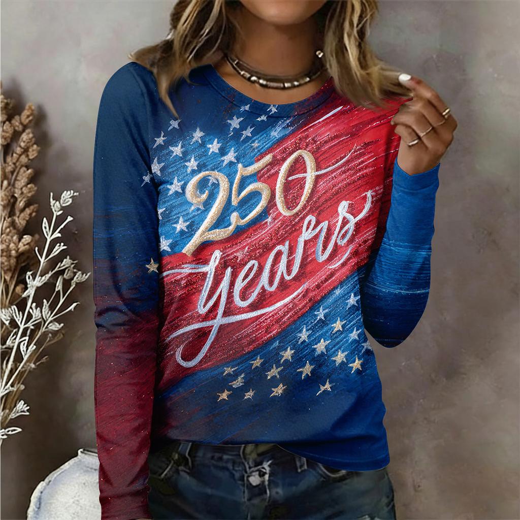 Damen Langarmshirt Damen Lässiges Rundhals Langarm Bedrucktes Oberteil