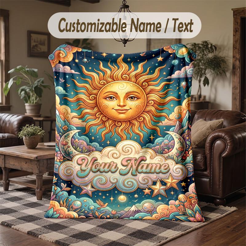 Celestial Dreams Stars Theme Throw Blanket Custom Name Text Personalized Blanket Soft Cozy Blanket for Home Sofa Bed