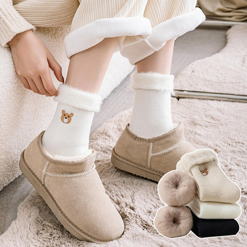 Cozy and warm winter women s fleece-lined socks black