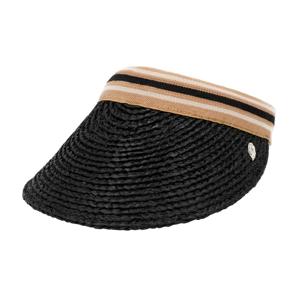 

Helen Kaminski Bianca 8 Charcoal Black Stripe Visor Sun Cap Hat52203 HAT52203 CABS