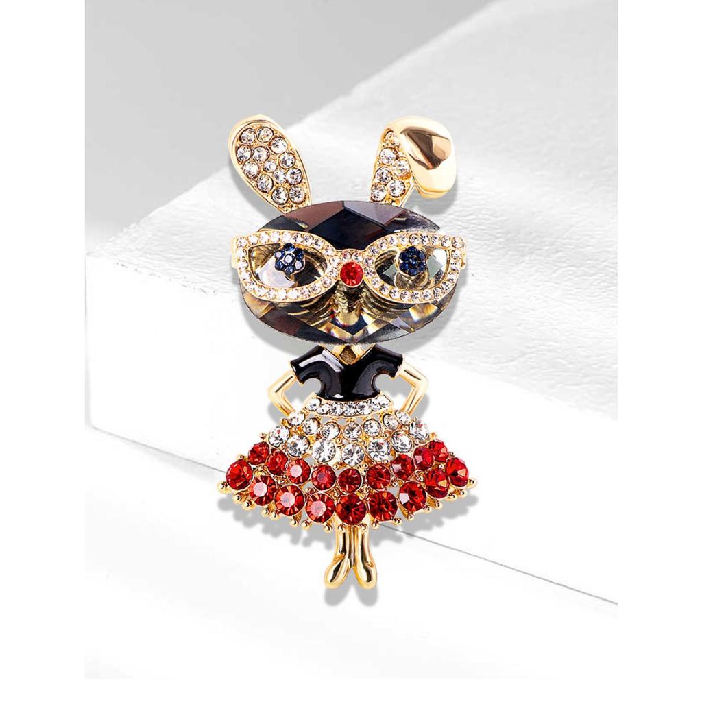 Cross-border retro jewelry, modern cartoon glasses rabbit, brooch pin clothing accessories European and American cute brooch
