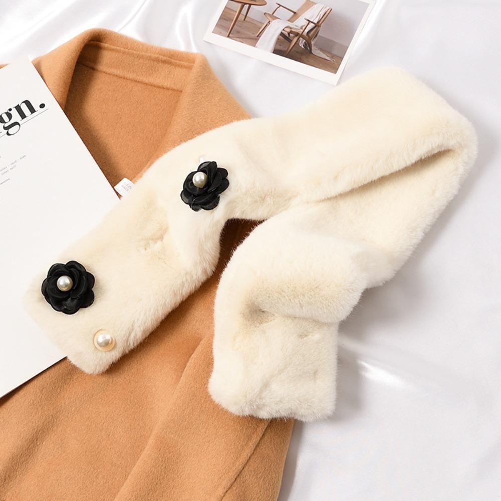 Thickened Plush Neckerchief Warm Cross Neck Scarf Fashion Faux Rabbit Fur Scarf  Women