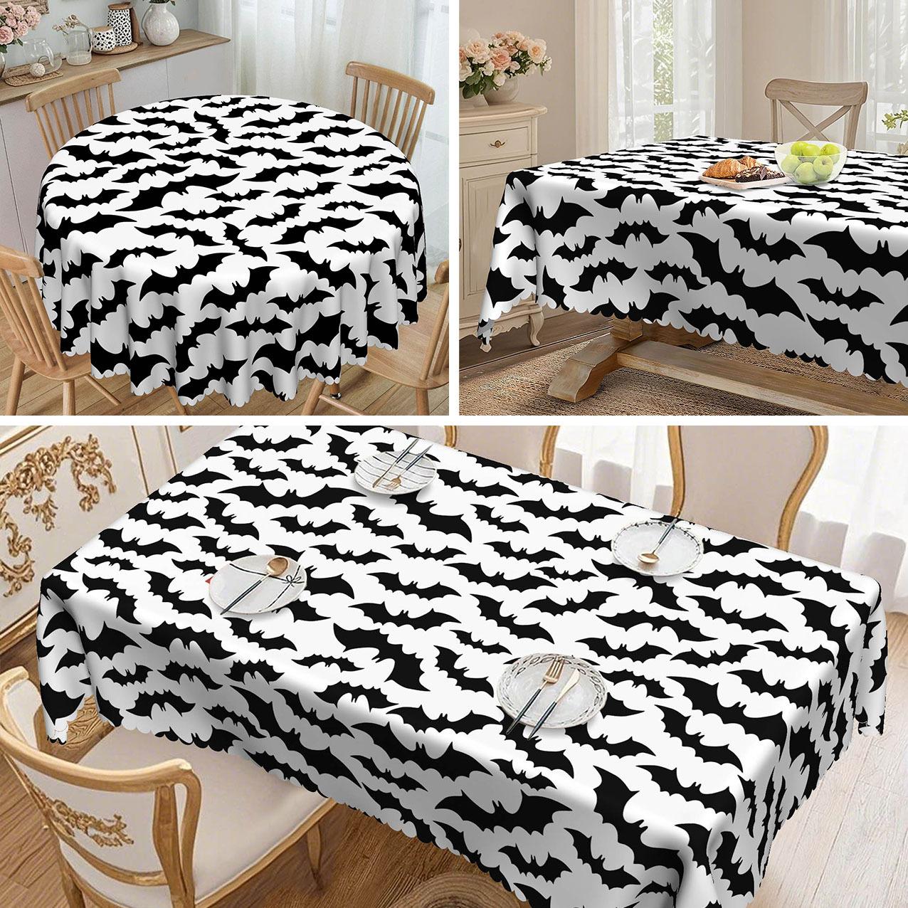 1 Halloween Bat Round Tablecloth, Black And White Tablecloth, For May 5Th, Party Decorating Tablecloth Round tablecloth-152x152cm