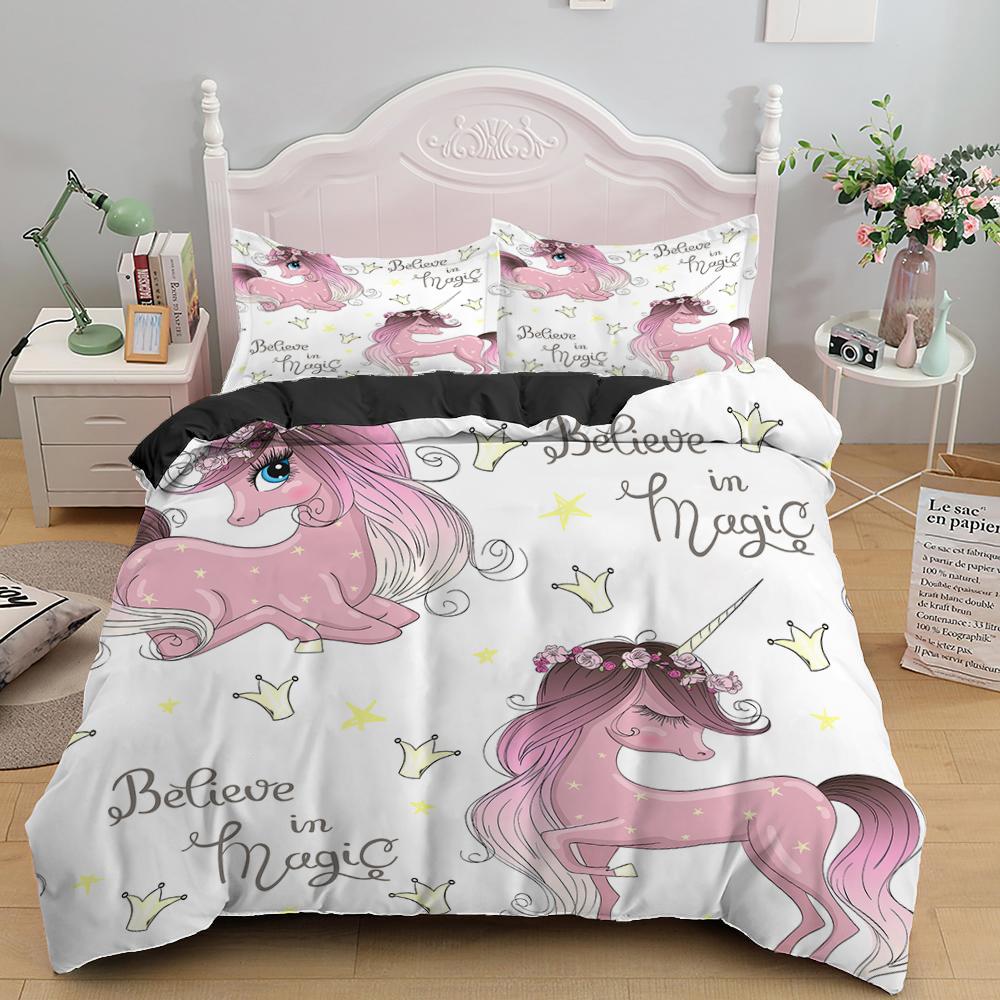 Children Bedding Sets Gifts Unicorn And Colorful Horse Printing Duvet Cover Sets For Kids Girls Boys 2/3 Pcs Single Pink Quilts