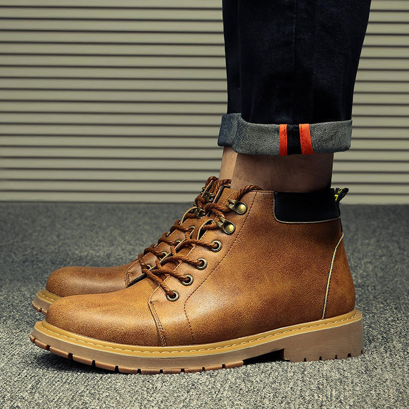 Fashion Winter Men Boots Big Size 38-44 Vintage Style Men Shoes Casual Fashion High-Cut Lace-up Warm Hombre Genuine Leather Botas869