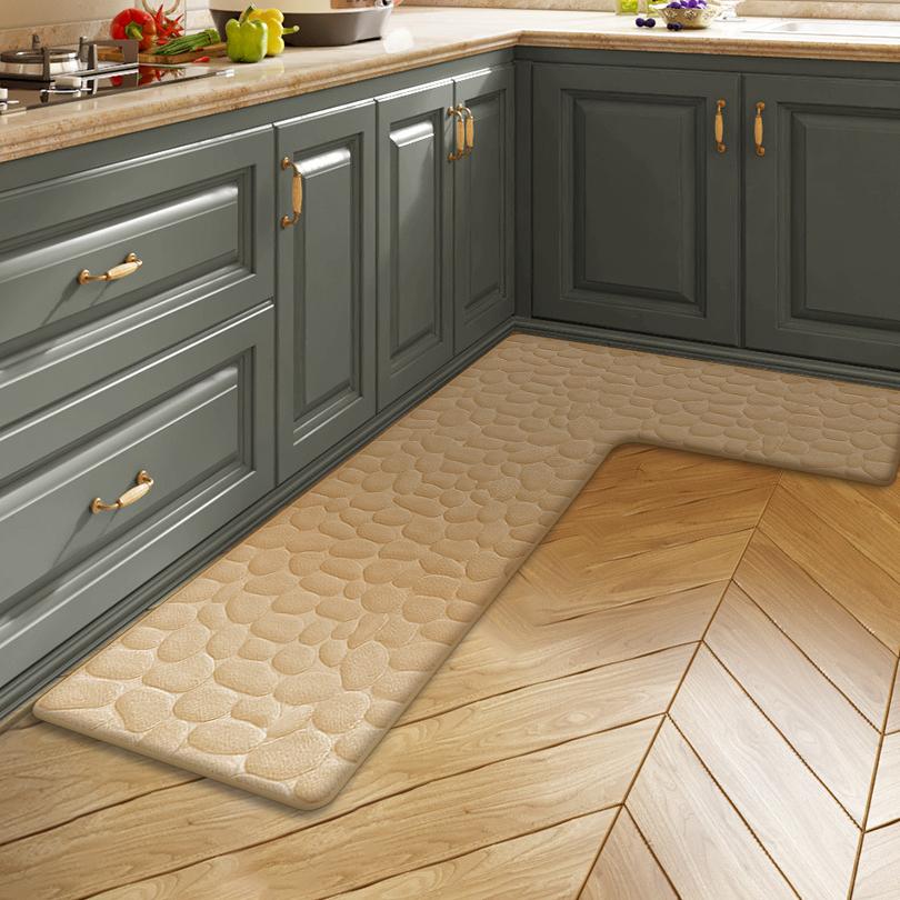 Solid color flannel absorbent kitchen floor mats household L-shaped non-slip foot mats bathroom mats door mats