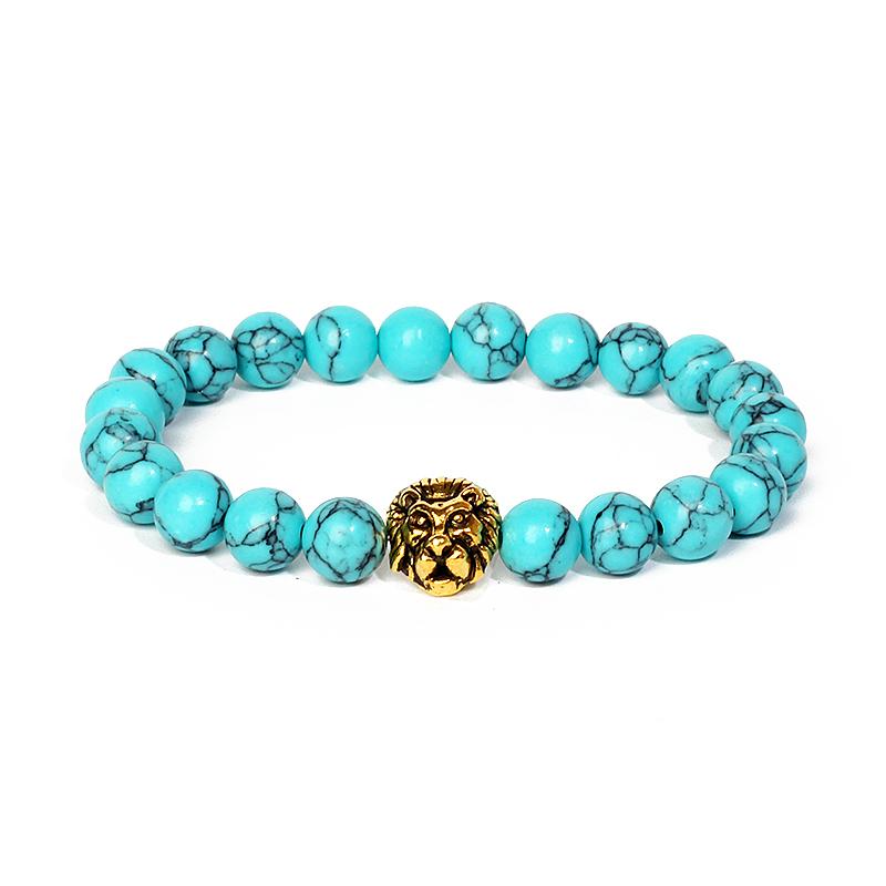 Leopard Head Beaded Bracelets for Men Women 8mm Rock Lava Stone Crown King Lion Charm Bracelet Set Natural Stone Elastic Jewelry