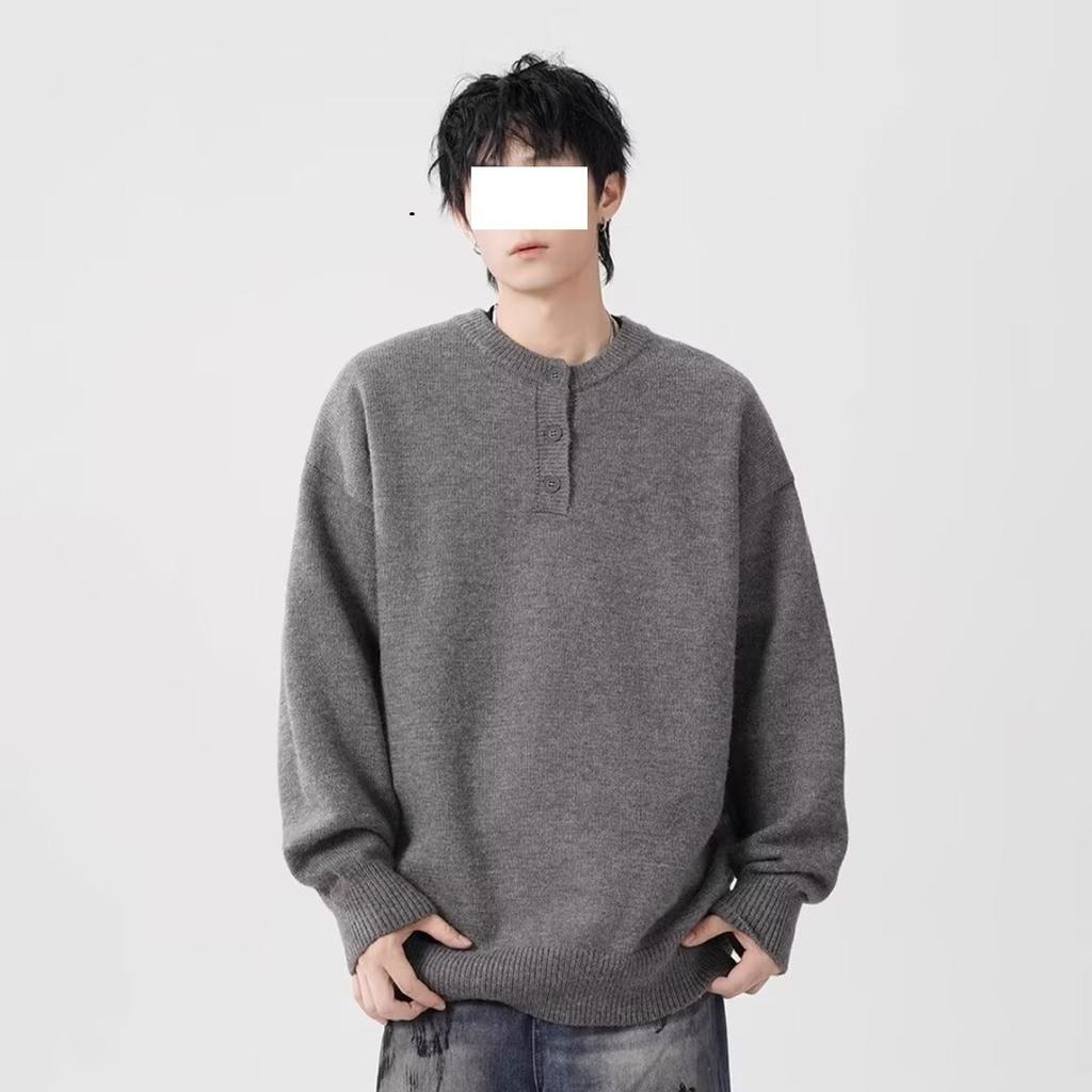 American Ruffian Handsome Crew Neck Sweater Men's Henry Collar Top New Autumn and Winter Lazy Knitted Sweater Pullover Jacket