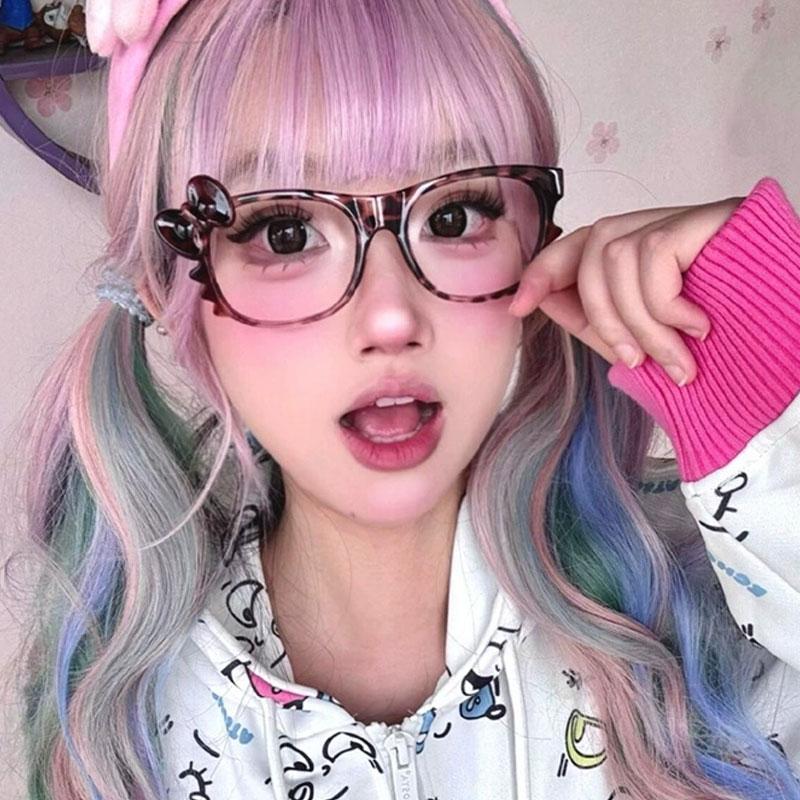 Cat Ear Leopard Cat Bow Glasses Frame No Lenses Cosplay Vintage Halloween Party Costumes Props Decorative Y2K DIY Frames