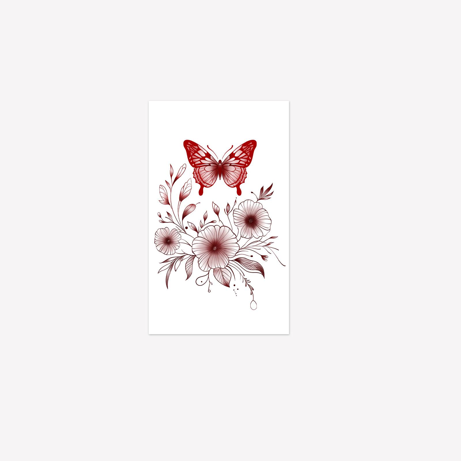 

Literary Style Line Flower Butterfly Tattoo Sticker Simulated Tattoo Effect Waterproof And Sweatproof And Non-Reflective 11*18