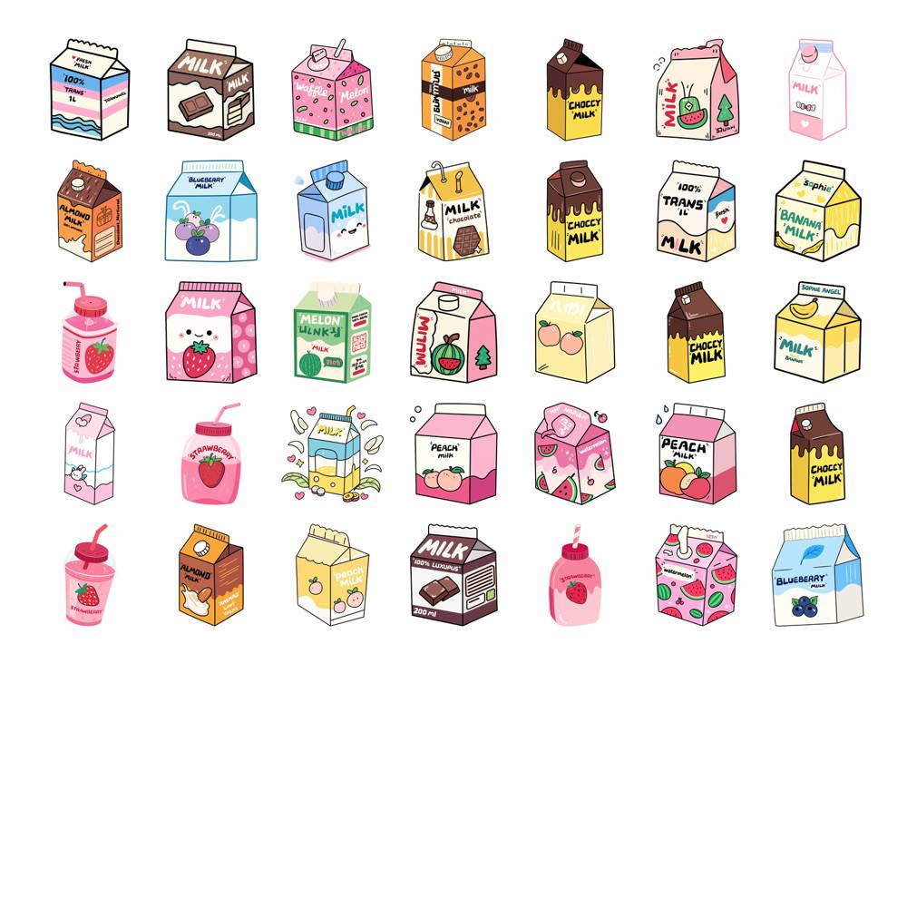 35pcs-50pcs Colorful Fruits Stickers Cute Beverages Teacher Reward Stickers  Stickers For DIY Phone Guitar Laptop Notebook