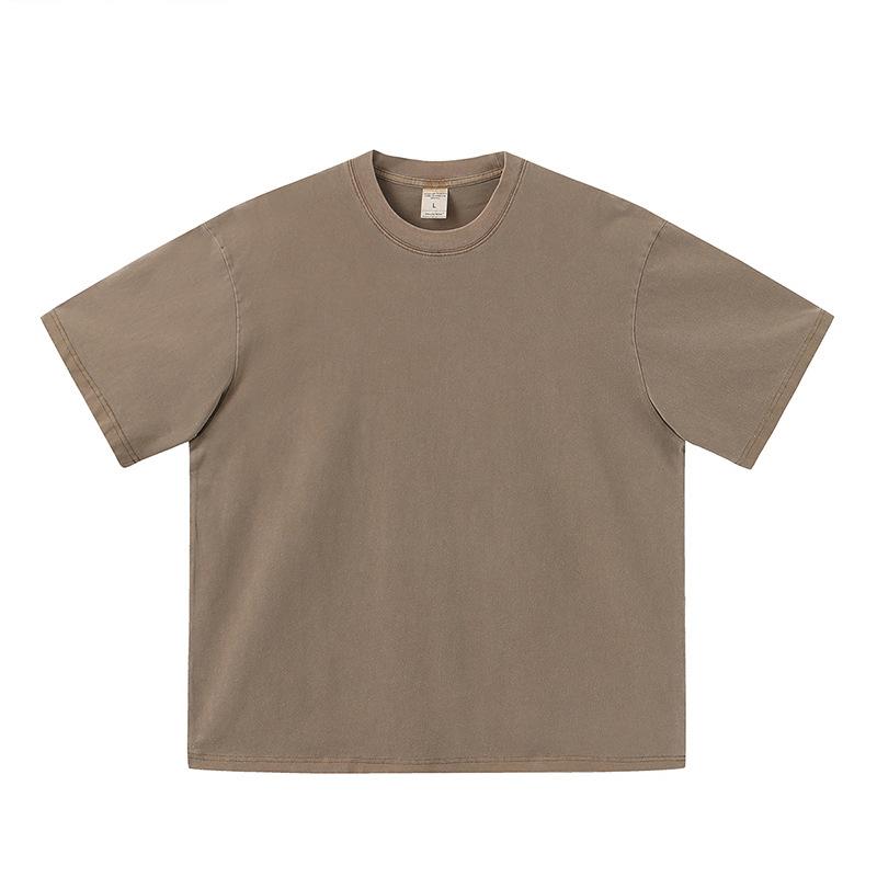 Men'S Trendy Brand Summer Washed And Dyed Old Light Version Short-Sleeved T-Shirt Heavy Cotton Casual High Street Half-Sleeves