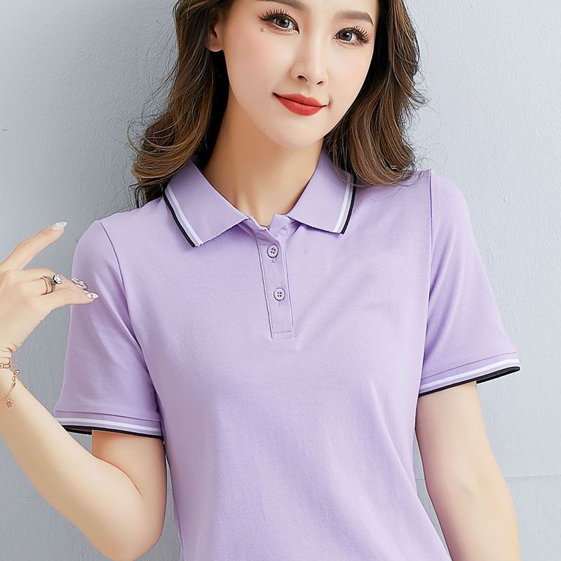 Short-sleeved Polo Shirt Printing Pictures Casual Sports Top T-shirt for Women Summer
