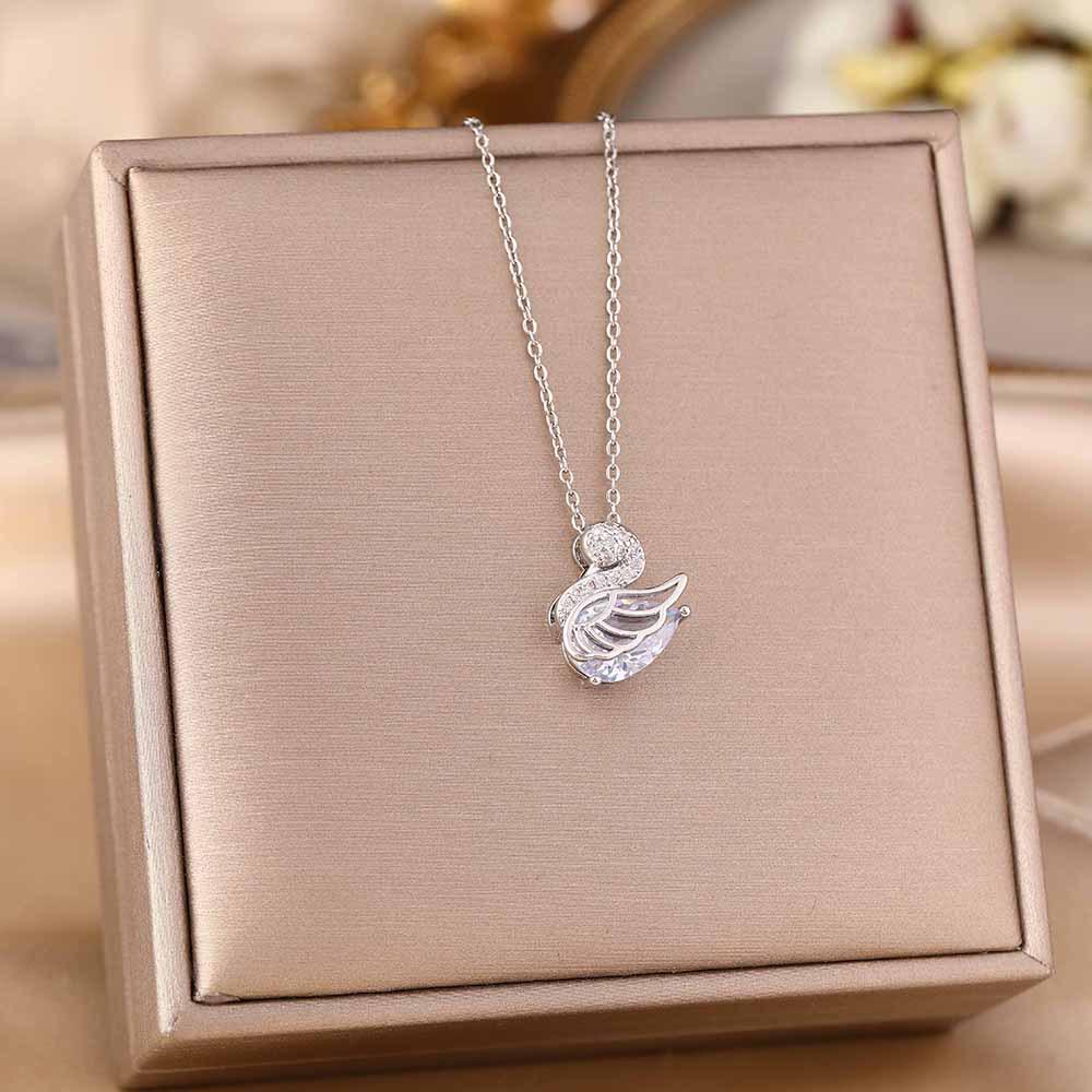 Women's Silver Titanium Steel Necklace with Micro-Inlaid Zircon - Elegant, Durable Clavicle Chain Jewelry