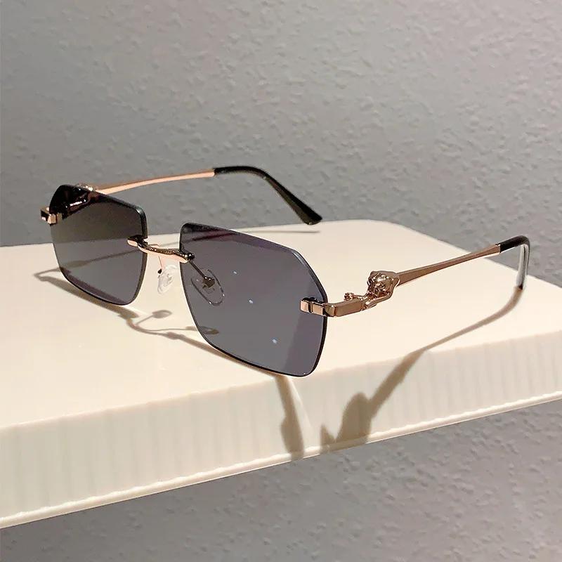 

Vintage Fashion Rimless Irregular Sunglasses Women For Men Luxury Brand Designer Steampunk Sun Glasses Metal Leopard Shade Uv400