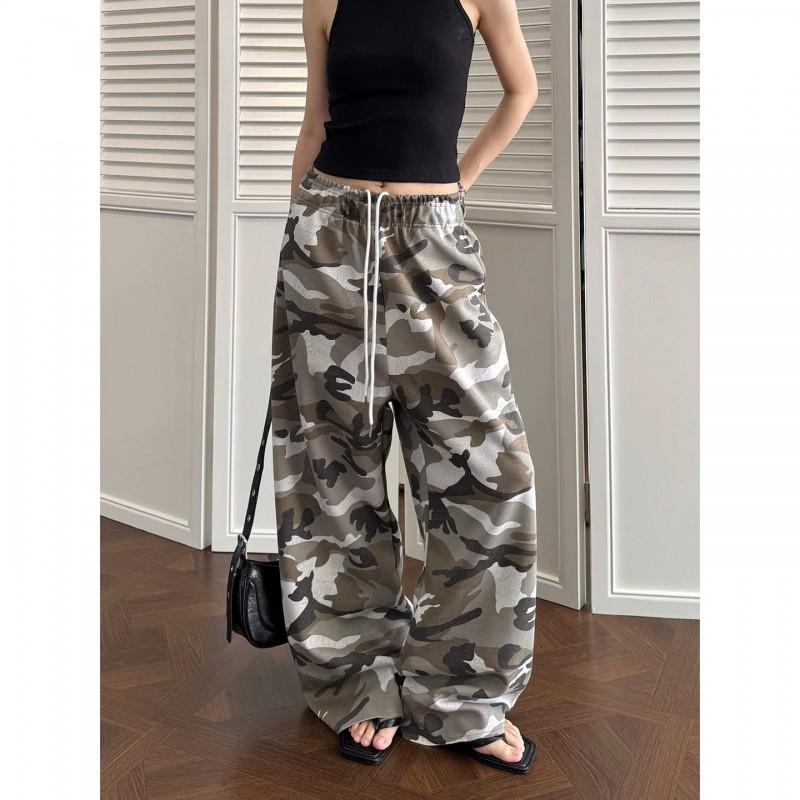 Unisex Camo Print Loose Fit Casual Trousers Streetwear Wide Leg Pants Teens Adults