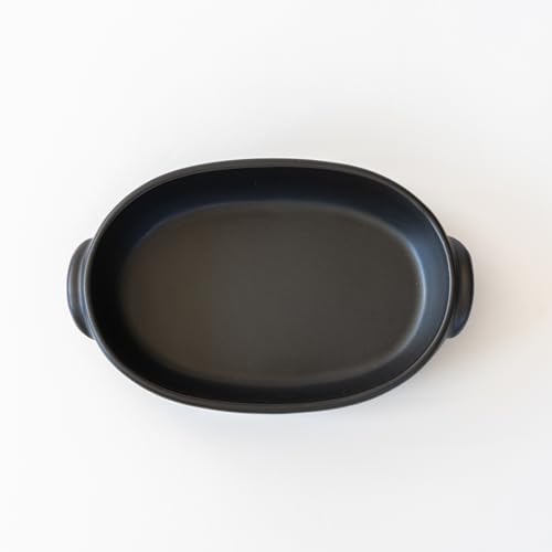 Banko-yaki Gratin Dish, Single-Serve, Approx. 24cm Diameter, Heat-Resistant Ceramic, Oven, Microwave, and Dishwasher Safe, Black, Made In Japan