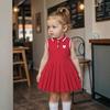Vestito INS Stile Estivo con Scollo a Revers, Senza Maniche, Stampa a Cuore, Vita a Cuore, Pieghettato, per Bambini Piccoli e Medi.