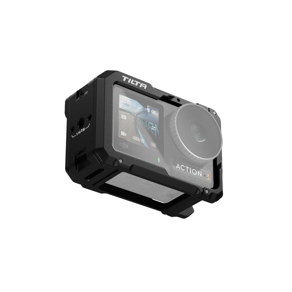 TILTA Camera Cage for DJI Osmo Action 3 with Mounting Point and Cold Shoe Black 1/4"-20" Receiver, TA-T40-A-B