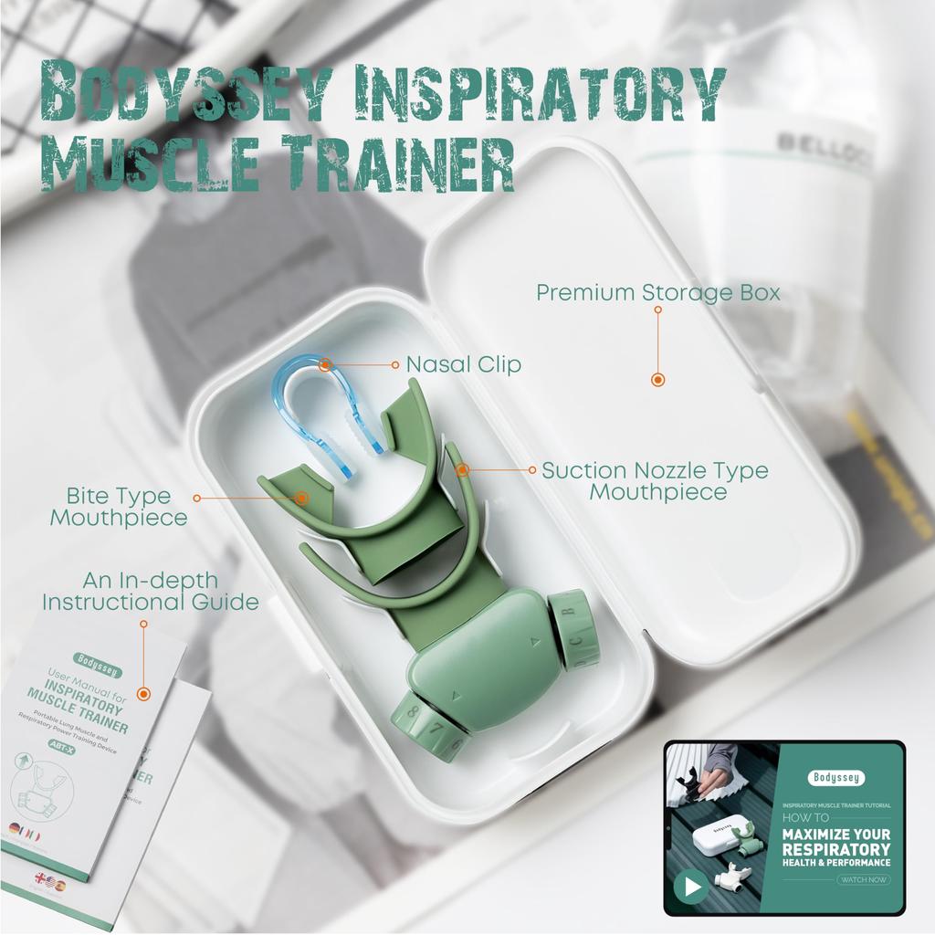 Bodyssey Breathing Trainer | 64-level adjustment, 2 types of mouthpieces, portable, breathing technique support (Matte Green)